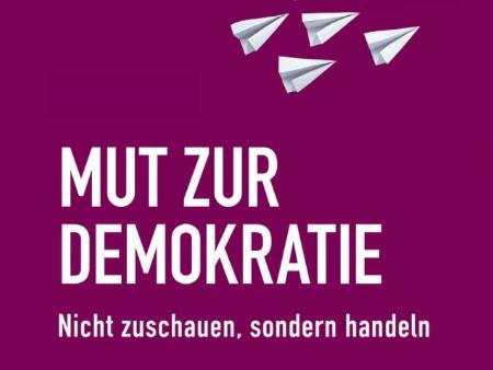 Ausschnitt eines Buchtitels: 'Mut zur Demokratie. Nicht zuschauen, sondern handeln'