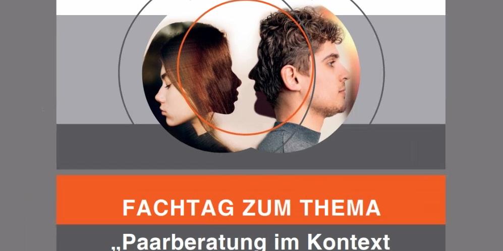 Zwei Gesichter, eine Frau und ein Mann, die sich in der Mitte ansehen, beide aber auch noch einmal nach außen blicken, voneinander weg.