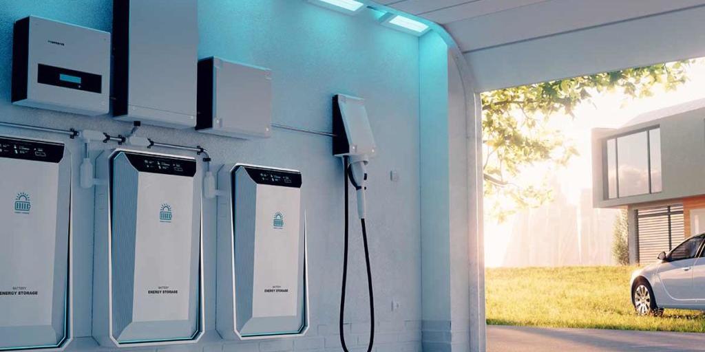 Eine Wand mit Wallbox als Zugang zu einem Stromspeicher.