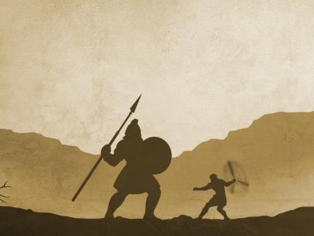 In Umrissen erkennbar sind der kleine David und der große Goliat als biblische Figuren.