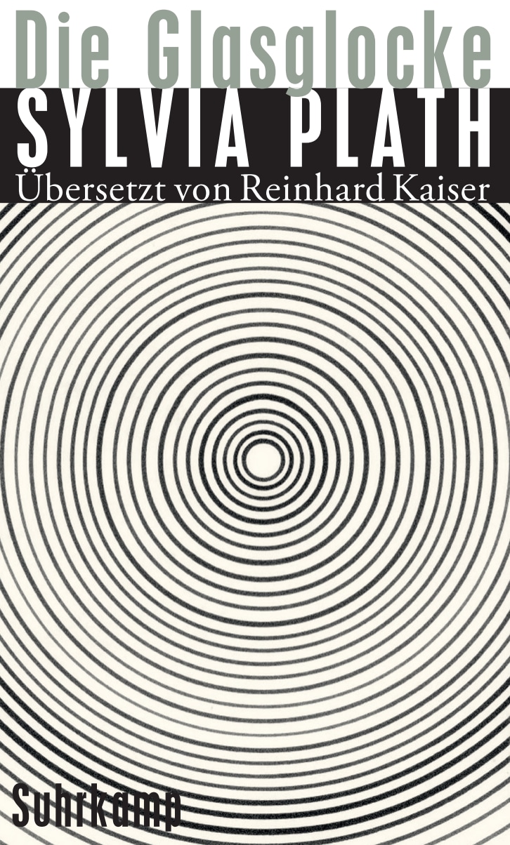 Buchcover: Sylvia Plath, Die Glasglocke (Roman), mit einem grafischen Muster aus konzentrischen Kreisen als Titelbild